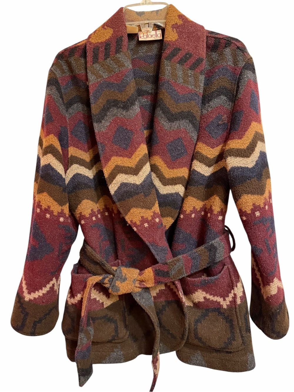 Vintage Rafaella Petites Southwestern Belted Blanket Cardigan Jacket S Western - Picture 3 of 11